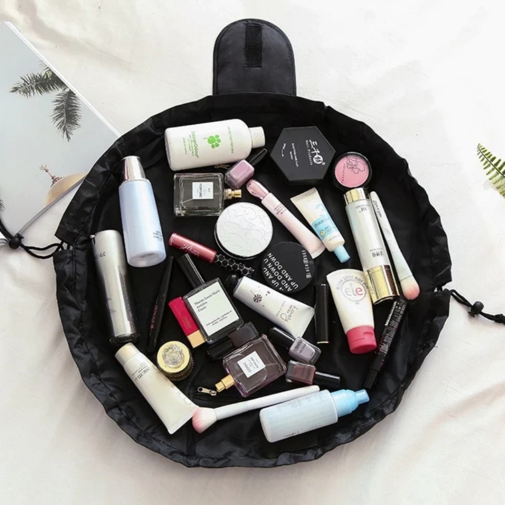 Drawstring Makeup Bag – Travel Cosmetic Organizer - Navy Blue - With Gift - Picture 3 of 4